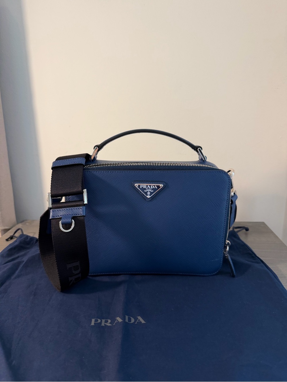 Prada Brique Medium Saffiano Leather Bag in Blue